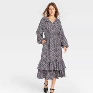 Women's Balloon Long Sleeve Ruffle Collar Dress